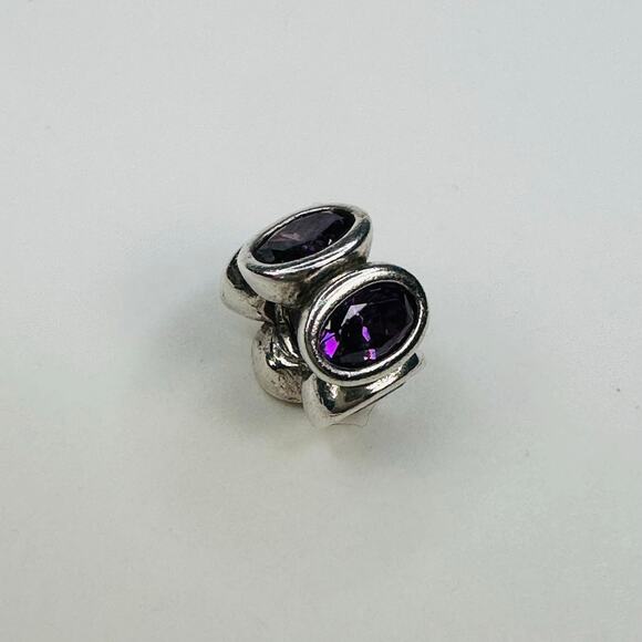 Pandora Sterling Silver Purple Stone Slider Bead Charm 925 - Picture 1 of 4
